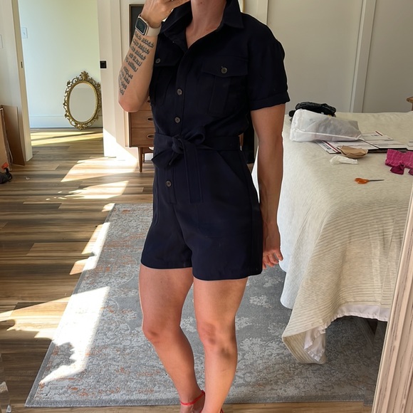 Greylin x Anthropologie Navy Blue Collared Button Up Delton Romper NWT size XS - Picture 4 of 10